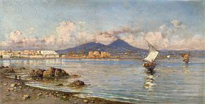 Napoli, Castel dell'Ovo e il Vesuvio * - Carelli Giuseppe